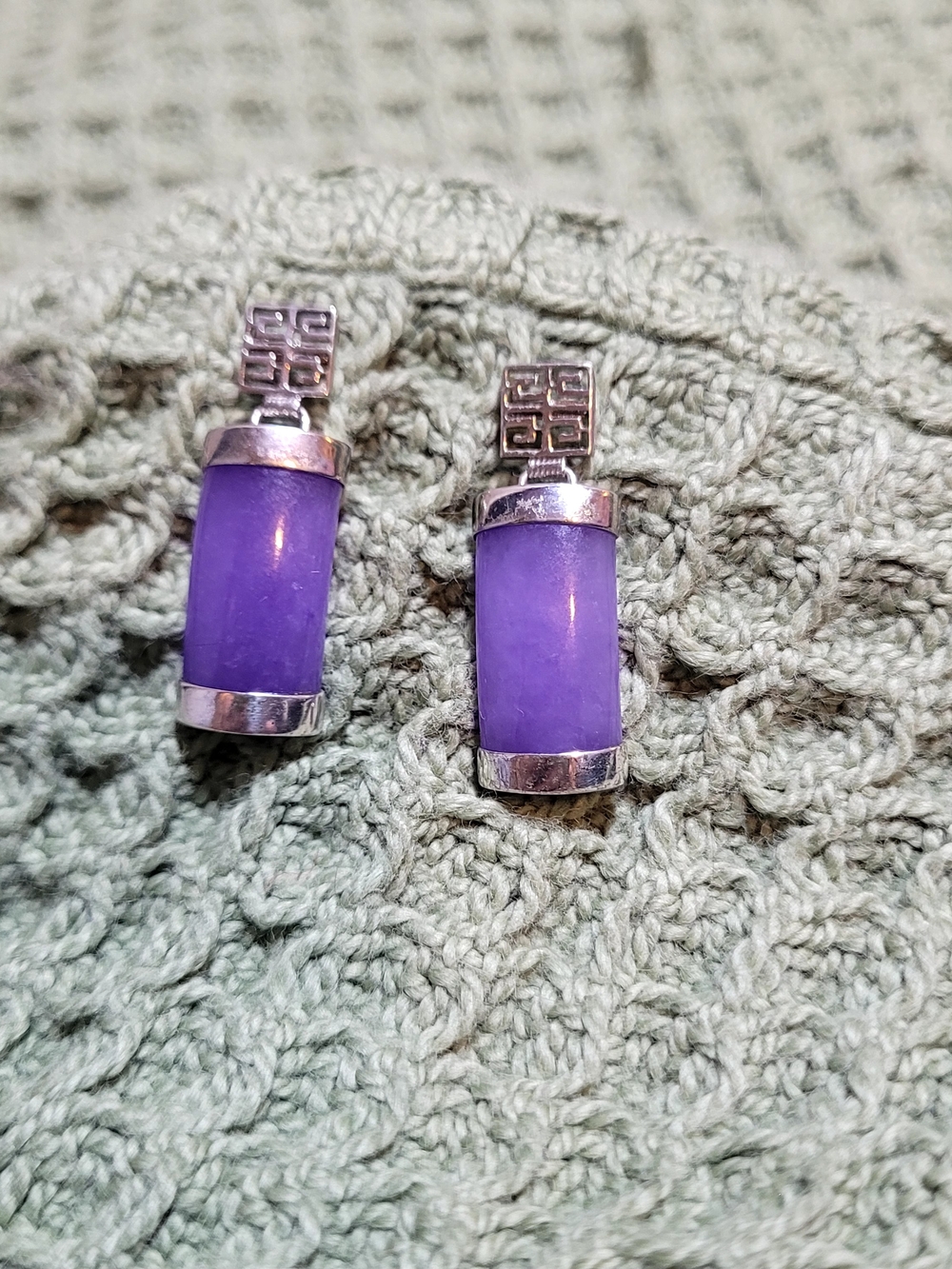 Sterling Silver Purple Jade Drop Earrings - Women's Jewelry 925